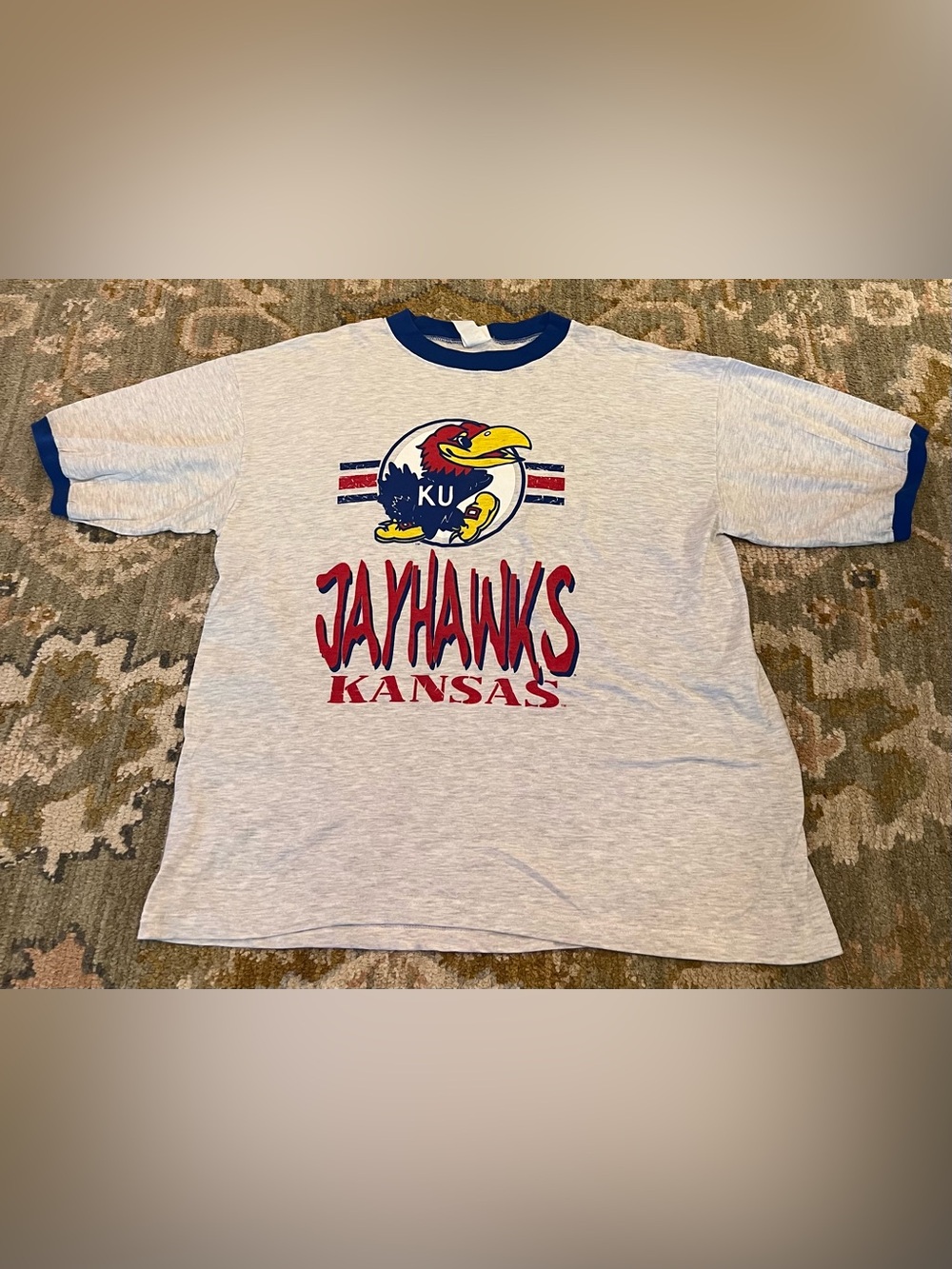 Kansas Jayhawks Vintage 80’s Big Logo Shirt Men’s Size XL Color White